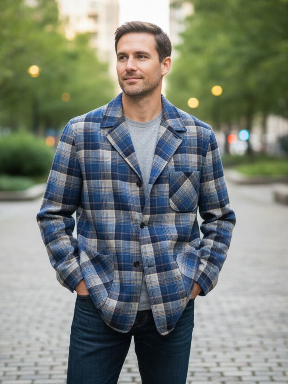 Pendleton Blue Tan Plaid Wool Board Shirt Jacket - Picture 1 of 6